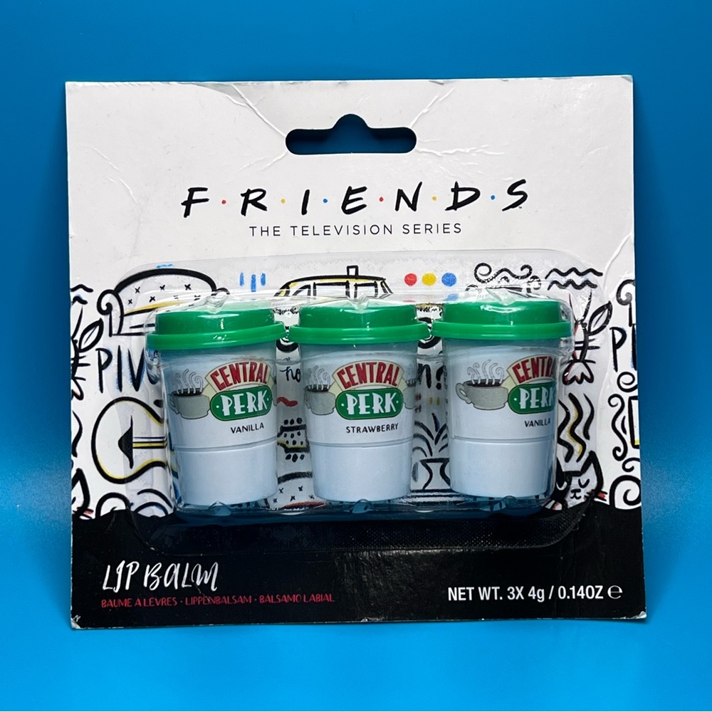 Friends tv show lip balms 2x vanilla and 1x strawberry- NEW